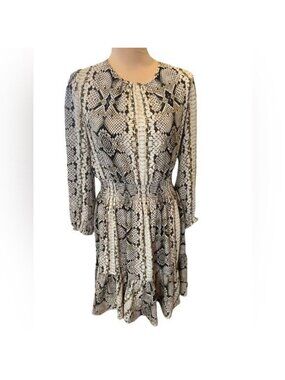 J Crew snakeskin long sleeve cinch waist dress size small mini with ruffle